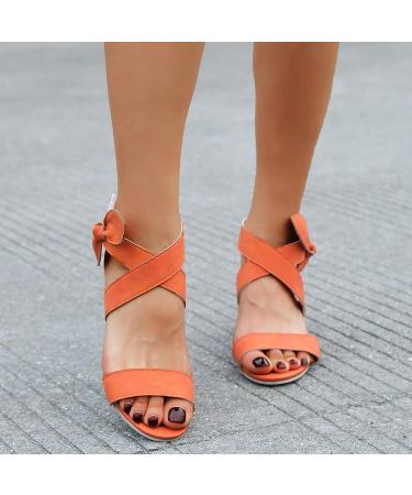 Orange Peep Toe High Heel Sandals with Bow Detail - Women's Size 8.5 - Buy Online on GoSupps.com