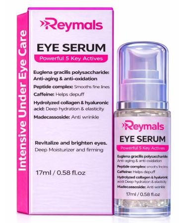 Reymals Luxury Intensive Concentrated Eye Serum for Dark Circles Puffiness Anti Aging firming tightening depuffing Hydrating with Peptide Caffeine Collagen for women 17 ml(0.58fl oz)