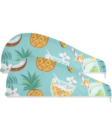 Super Absorbent Pineapple Juice Green Hair Towel 2 Pack - Quick Dry Hair Turbans with Button Twist Wrap for Women & Girls - Buy Online on GoSupps.com