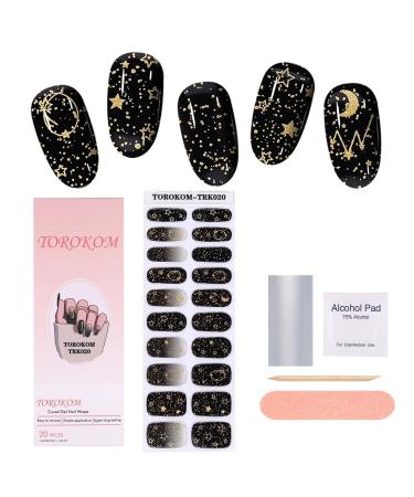 TOROKOM Semi-Cured Gel Nail Strips Black Moon Gel Nail Strips Long Lasting Ombre Real Nail Polish Strips Wraps with Cuticle Stick Nail File Nail Wipes & Sealing(UV/LED Lamp Required)