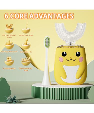 ELOTAME Kids U-Shaped Electric Toothbrush with 4 Cartoon Heads | Sonic Toothbrush for Age 8-15 | Toddler Toothbrush with Travel Case - Yellow Smiley Face - Buy Online on GoSupps.com