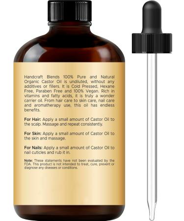 Handcraft Blends Organic Castor Oil - 100% Pure Cold-Pressed in Glass Bottle - 4 Fl Oz - Premium Hair Growth Eyelash & Eyebrow Oil - Natural Carrier Oil for Hair & Body - Buy Online on GoSupps.com