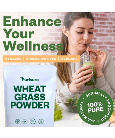 Purisure Wheatgrass Powder, 8oz, Wheat Grass Powder, Green Superfood for Salads, Smoothie and Shakes, Superfood Powder Rich in Immunity Vitamins, Fiber and Minerals, 76 Servings - Buy Online on GoSupps.com