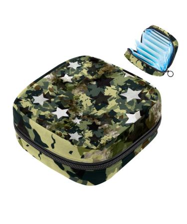 Storage bags for women's bandages camouflage green retro star white portable menstrual pads panty liners tampons women's bandages storage holder for women school office multicolored 04