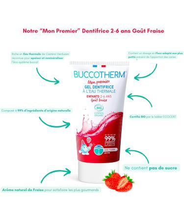 Buccotherm Strawberry Toothpaste Gel for Kids (2-6 Years) | Sugar-Free Bio-Certified 100% Natural | 2x50 ml | Cavity Protection - Buy Online on GoSupps.com