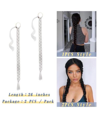 BARSDAR 66cm 2PCS Long Braided Ponytail Extensions - Soft Synthetic Hair in Ash Platinum Blonde | DIY Hair Extensions for Women - Buy Online on GoSupps.com
