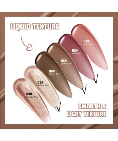 3PCS Blush Liquid Set - Cream Highlighter, Contour Stick, and Blush Wand - Waterproof and Smooth Texture - Pink Blusher and Bronzer Stick for Cheeks and Eyeshadow - Buy Online on GoSupps.com