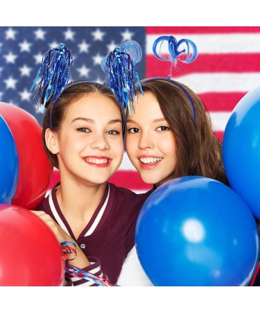 Patriotic Pom Pom Headband Set for 4th of July Celebration - 12 pcs Blue Headbands for Women, Girls, and Boys - Buy Online on GoSupps.com