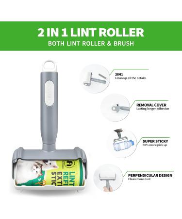 Foyer Nuage 2-in-1 Lint Roller & Brush - Extra Sticky Lint Roll for Pet Hair Clothing & Furniture - 300 Sheets + 5 Refills Ideal for International Shipping - Buy Online on GoSupps.com