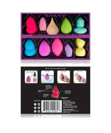 SHANY Blender Makeup Sponge Set - 10 Pcs Latex-Free Vegan Blending Puffs for Liquid Cream & Powder Foundations - Multi Shapes & Assorted Colors - Perfect Gift - Buy Online on GoSupps.com