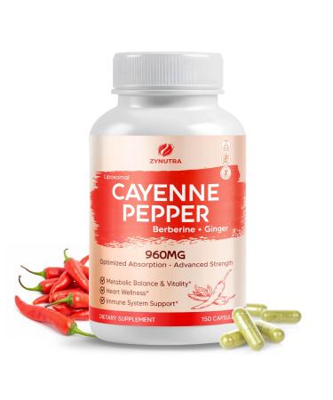 Liposomal Cayenne Pepper 960 mg Berberine + Ginger | Advanced Absorption | Metabolic Heart & Immune Support | 150 Capsules 150 count (pack of 1)