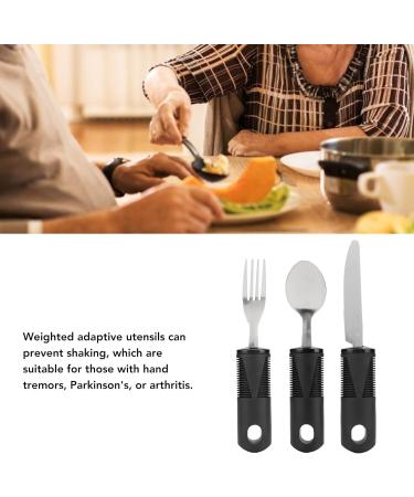 3 Piece Adaptive Utensils Heavy Stainless Steel Spoon Fork Serrated Knife with Non Weighted Non Slip Handles for Hand Tremors Arthritis Elderly Use(Black) - Buy Online on GoSupps.com