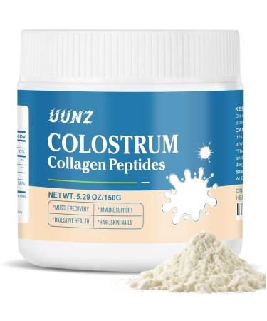UUNZ Bovine Colostrum Powder with Collagen Peptides Powder Nourishes Hair Skins Bones Cartilage Body Systems 45% IgG Supplements Mixed Collagen Protein Unflavored(Bovine Colostrum 150g)