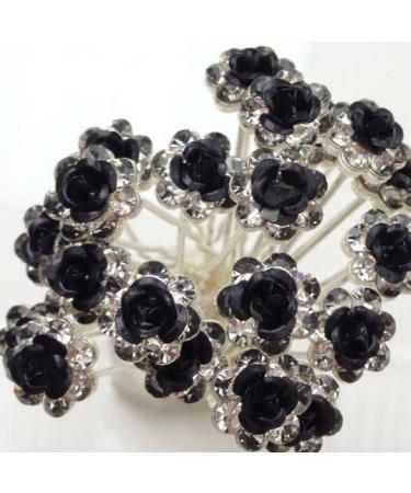 Various Beautiful Designs of Pearl/Crystals and Rhinestone Flower Hair Pins for Brides/Bridesmaids/Prom/Sweet Sixteen/Quinceanera/Weddings - Set of 20 (Black Roses)