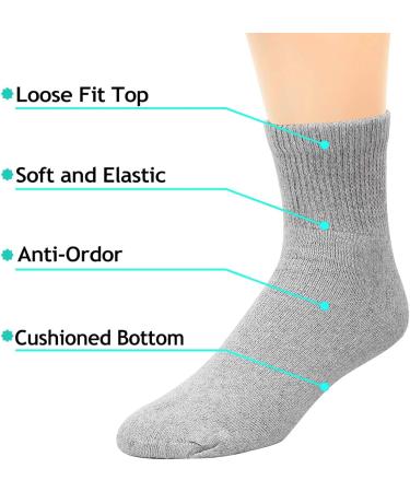 Falari 6-Pack Cotton Diabetic Quarter Socks 10-13, Gray - Men Women Loose Fit Non-Binding - Buy Online on GoSupps.com