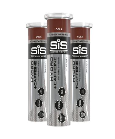 Science In Sport Hydro Hydration Tablets + Caffeine Gluten-Free Zero Sugar Cola Flavour Plus Electrolytes & 75 mg Caffeine 60 Effervescent Tablets per Bottle (20 x 3 Bottles) 60 Tablets