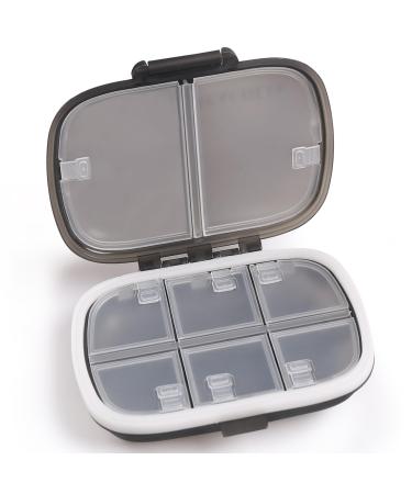 MEACOLIA Travel Pill Organizer Portable Daily Pill Box Case with Easy Open Design and 8 Compartments to Hold Vitamins Cod Liver Oil Medicines Supplements (Clear Black)