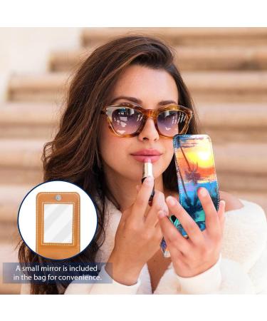 Stylish Leather Lipstick Case with Mirror - Mini Lip Gloss Organizer | Colorful Tropical Tree Sunset Design - Buy Online on GoSupps.com