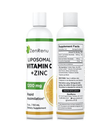 Zenrenu Liposomal Vitamin C Liquid for Adults & Kids - Vitamin C and Zinc Liquid Drink Supplement with Non GMO Sunflower Lecithin - Easy to Absorb for Max Antioxidant & Immune Support 5 oz / 150 ml - Buy Online on GoSupps.com