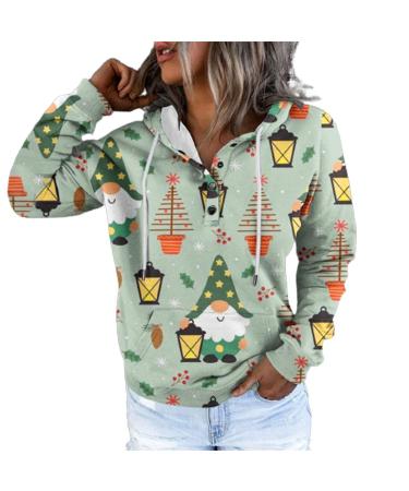 Yihaojia Christmas Hoodies Women Xmas Funny Graphic Print Blouse Tops V Neck Button Up Long Sleeve Holiday Sweatshirt Black#132 Large