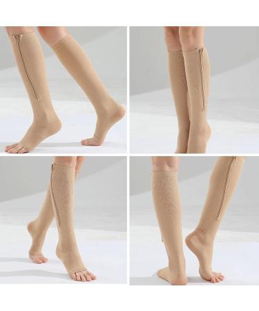 Buy Aynkh Extra Large 20-30 mmHg Compression Socks with Zipper | Knee High Open Toe Support Stockings for Varicose Veins Edema Swollen Legs & Pregnancy Relief - Buy Online on GoSupps.com