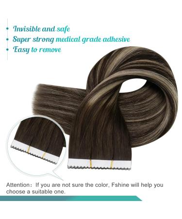 FSHINE 40CM Tape In Hair Extensions - Real Hair Dark Brown to Platinum Blonde #2/60/2 25g - Premium Quality Human Hair - Buy Online on GoSupps.com