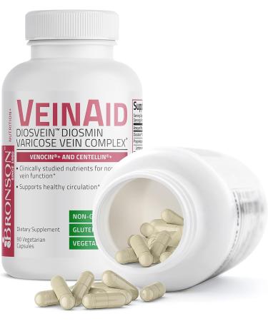 Bronson VeinAid Diosmin 1000mg - Varicose Vein Complex with Venocin & Centellin 90 Vegetarian Capsules - Supports Healthy Circulation - Buy Online on GoSupps.com