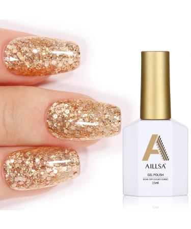 AILLSA Gold Gel Nail Polish 15 ML Christmas Gel Polish Champagne Glitter Gold Color Soak Off UV/LED Lamp Gel Nail Varnish for Gift Wedding Nail Art Salon DIY at Home - Buy Online on GoSupps.com