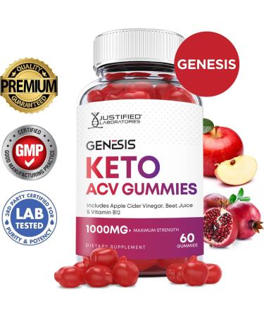 Justified Laboratories Genesis Keto ACV Gummies 1000MG Vegan Non GMO with Pomegranate Juice Beet Root B12 - 60 Gummys - Buy Online on GoSupps.com