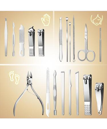 Tranchou Manicure Set - 19 in 1 Professional Nail Clippers Pedicure Kit Manicure Tool Kit Stainless Steel Facial Grooming Set Kit Gift Idea for Women Men Girls Teens Beige - Buy Online on GoSupps.com