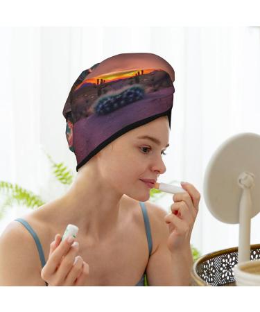 Cactus Desert Sunset Coral Velvet Dry Hair Cap | Ideal for Home Travel Pool Parties & More - Shop Now - Buy Online on GoSupps.com