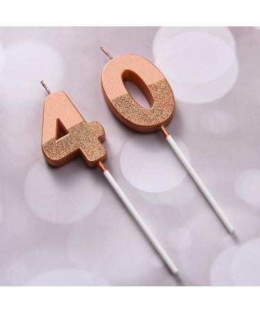 BBTO 40th Birthday Candles Glitter Cake Topper - Rose Gold Numeral Candles for Party Decoration and Anniversary Celebration - Buy Online on GoSupps.com