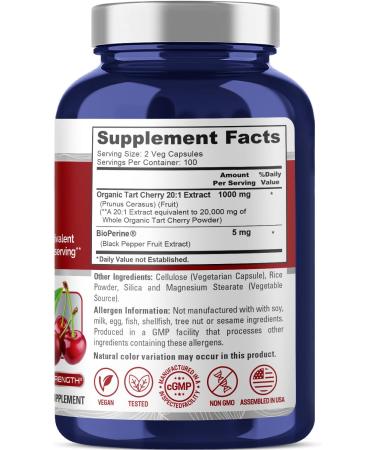 NusaPure Tart Cherry 20 000mg - 200 Vegan Non-GMO Veggie Caps with Bioperine | Organic Tart Cherry Supplement - International Shipping Available - Buy Online on GoSupps.com