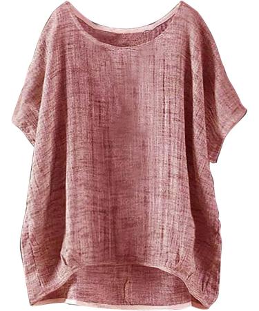 Women's Linen Shirt Plus Size Blouses Summer Short Sleeve Button Up Casual Tee Shirts V Neck Loose Going Out Work Office Vintage Tunic Tops 562-qppoj-c-red M - Buy Online on GoSupps.com