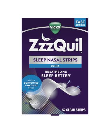 ZzzQuil Sleep Nasal Strips Clear Nighttime Nasal Strips Instantly Opens Nose for Better Breathing Reduces Nasal Congestion for Less Snoring and Better Sleep Drug Free Unscented 52ct