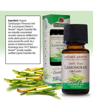 Natures Answer Pure Essential Oil - USDA Organic - Lemongrass - Gluten Free - .5 oz (Pack of 2) - Buy Online on GoSupps.com