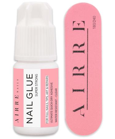 Extra Strong Nail Glue for Acrylic Nails  Nail Tips & Press-On Nails (3ml) AIRRE Precision Tip Nail Glue & File for Glue-On Fake Nails  Fix Broken Nail Repair Acrylic Nail Glue Nail Bond Nail Glue Gel