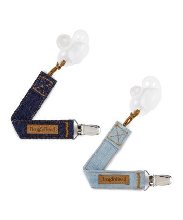 BooginHead Luxe Pacifier Holder Baby Pacifier Clips 2-Pack Cotton Denim Blue Blue Jean Baby - Buy Online on GoSupps.com