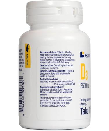 LEANFIT Vitamin D3 2500 IU Extra Strength 90 Tablets - To Keep Your Bones Strong Take This - Helps Prevent Vitamin D Deficiency - Sugar-Free Non-GMO Gluten-Free - Buy Online on GoSupps.com