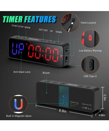 SLEVIO Portable Gym Timer with Powerful Magnet - Large LED Digital Display for Home Gym - Upgraded Workout Timer for Fitness - Black - Buy Online on GoSupps.com