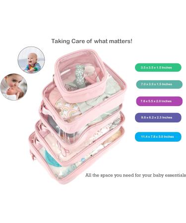 Llama Bella 5 Piece Diaper Bag Organizer Pouch Set - Clear with Straps and Pacifier Case in Pink - Buy Online on GoSupps.com
