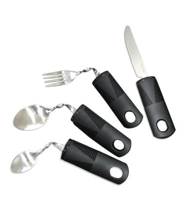Extra Wide Handles Bendable Easy Grip Cutlery Set Chunky Handles Corfort Grips Disability Ideal Dining aid for Elderly Disabled Arthritis Parkinson's Disease Tremors Sufferers Black knife