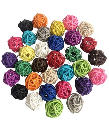 Benvo Rattan Balls 32 Pack 1.2 inch Wicker Ball Birds Quaker Parrot Parakeet Chewing Pet Bite Ball for Budgies Conures Hamsters Ball Orbs Crafts DIY Accessories Vase Fillers (Multi-Colored)