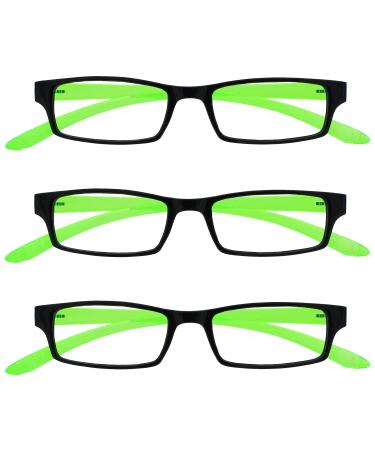 UV Reader Black Bright Green Neck Reading Glasses Value 3 Pack Women Men UVR3PK021 +2.00 +2.00 Diopters