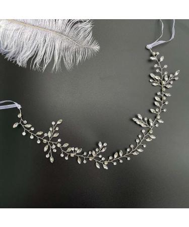Wedity Bride Wedding Rhinestone Hair Vine Headband Silver Bridal Leaf Hair Piece Party Hair Accessories for Women and Girls - Buy Online on GoSupps.com