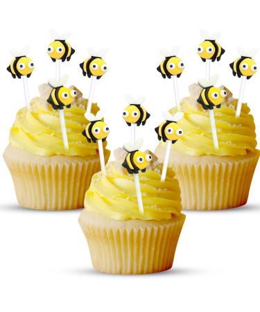 24Pcs Bumble Bee Cupcake Toppers Little Figurine Big Eyes Cute Bee Cupcake Picks Oh Baby Cake Decoration for Bee Theme Baby Shower Kids Boys Girls Birthday Party Decorations Supplies Gifts Style 2