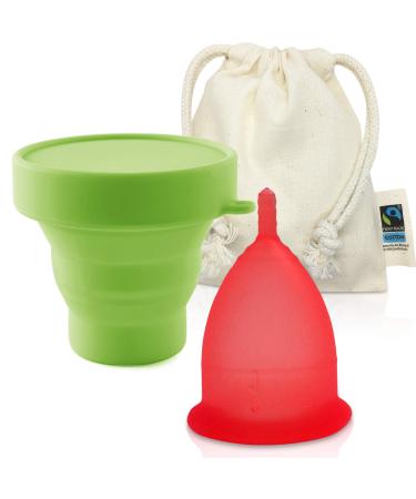 CozyCup Menstrual Cup CLASSIC - Made in Germany with cleaning cup and fairtrade organic bag (size 1 red) 1 red
