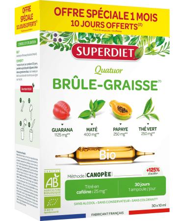 SUPERDIET-QUATUOR BR LE-GRAISSE BIO-Minceur-Th vert Papaye Son d'avoine Guarana-Fabrication fran aise-FORMAT PROMO-30 ampoules de 10ml Blanc 300 ml (Lot de 1)
