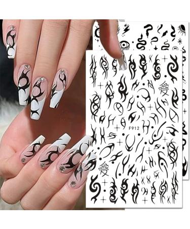 10 Sheets Black White Gothic Nail Art Stickers - Designer 3D Decals for Acrylic Nails - Buy Online on GoSupps.com