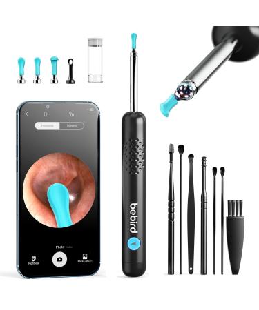 Ear Wax Removal Tool Camera - R1 Upgraded Anti-Fall Off Eartips Ear Cleaner with Camera Wireless Otoscope with 1080P HD Waterproof Ear Camera Earwax Removal Kit for iPhone Android Black